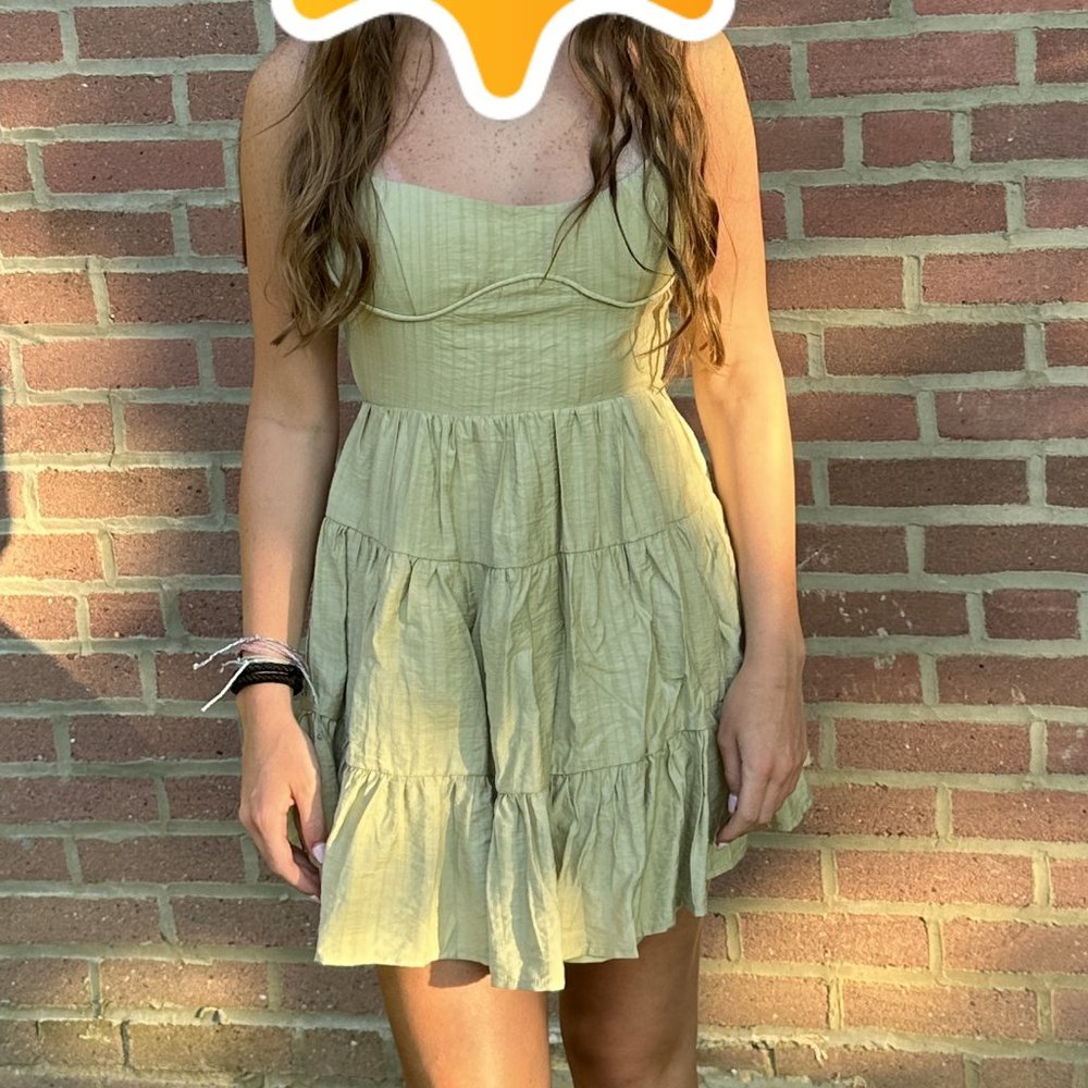 Hello Molly Sage Green Tiered Mini Dress